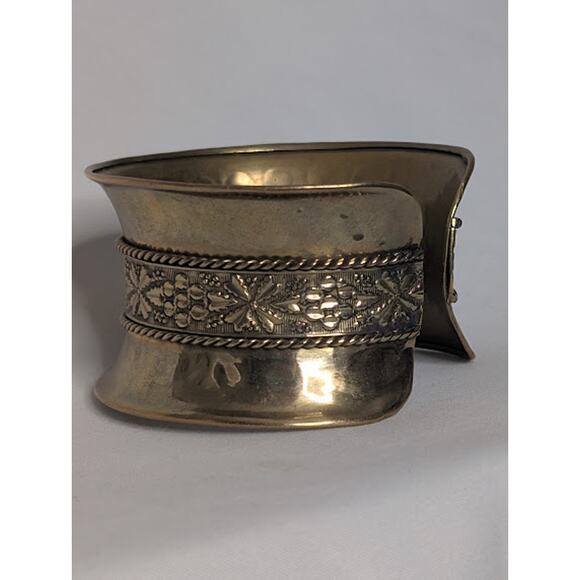 Vintage Brass Cuff Bracelet with Woven Design Vintage, Boho, Statement, Handmade - Picture 2 of 6